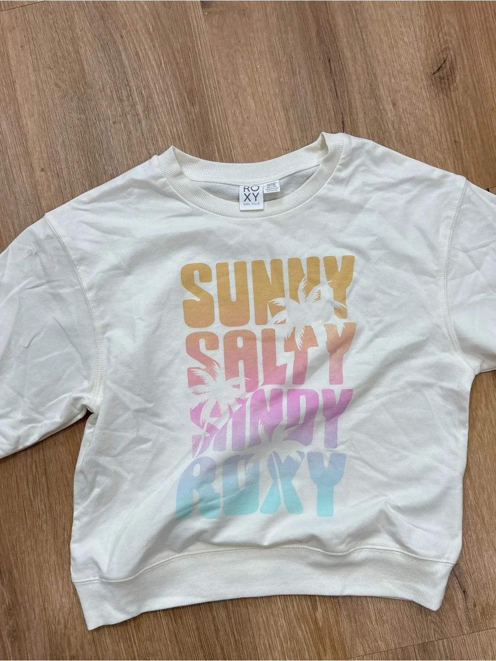 Roxy Kids 'cute comfy beach Sunny Salty Windy' Cream Graphic Sweatshirt